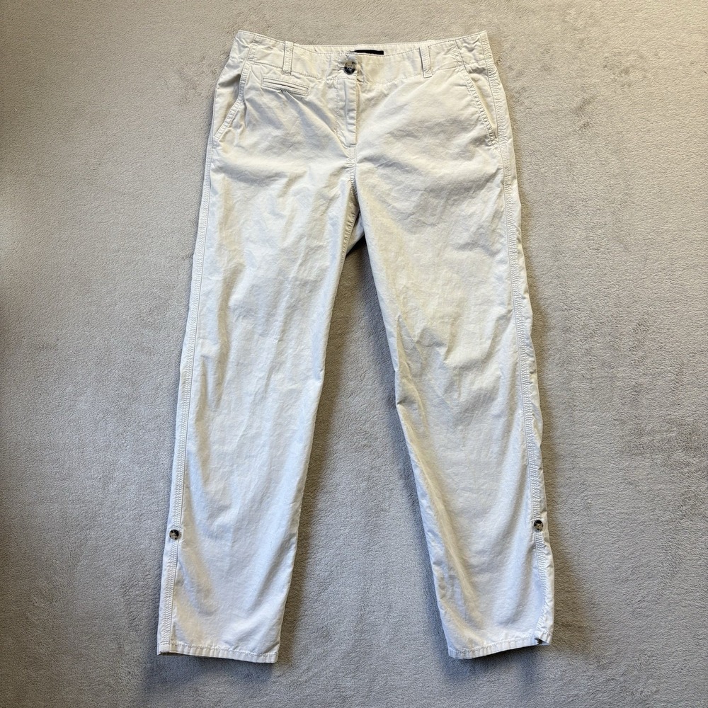 Talbots Boyfriend Chino Pants Women 6 Petite Beige Mid‎ Rise Straight Roll Cuff